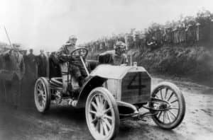 Men in vintage car